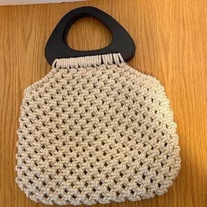 Straw Studios Cream Handwoven Bag with Black Handles